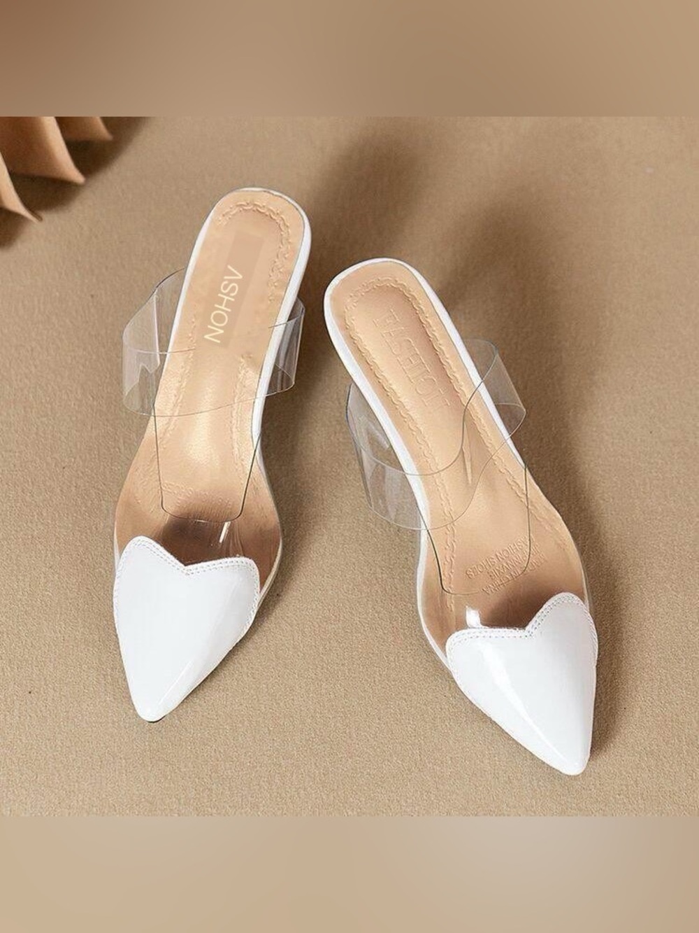 Source Unknown Cream Pointed Flats with Clear Straps